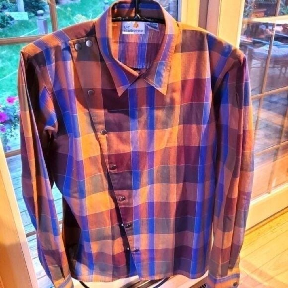 Liz Claiborne Vintage Long Sleeve Plaid Sz. 10 Blouse